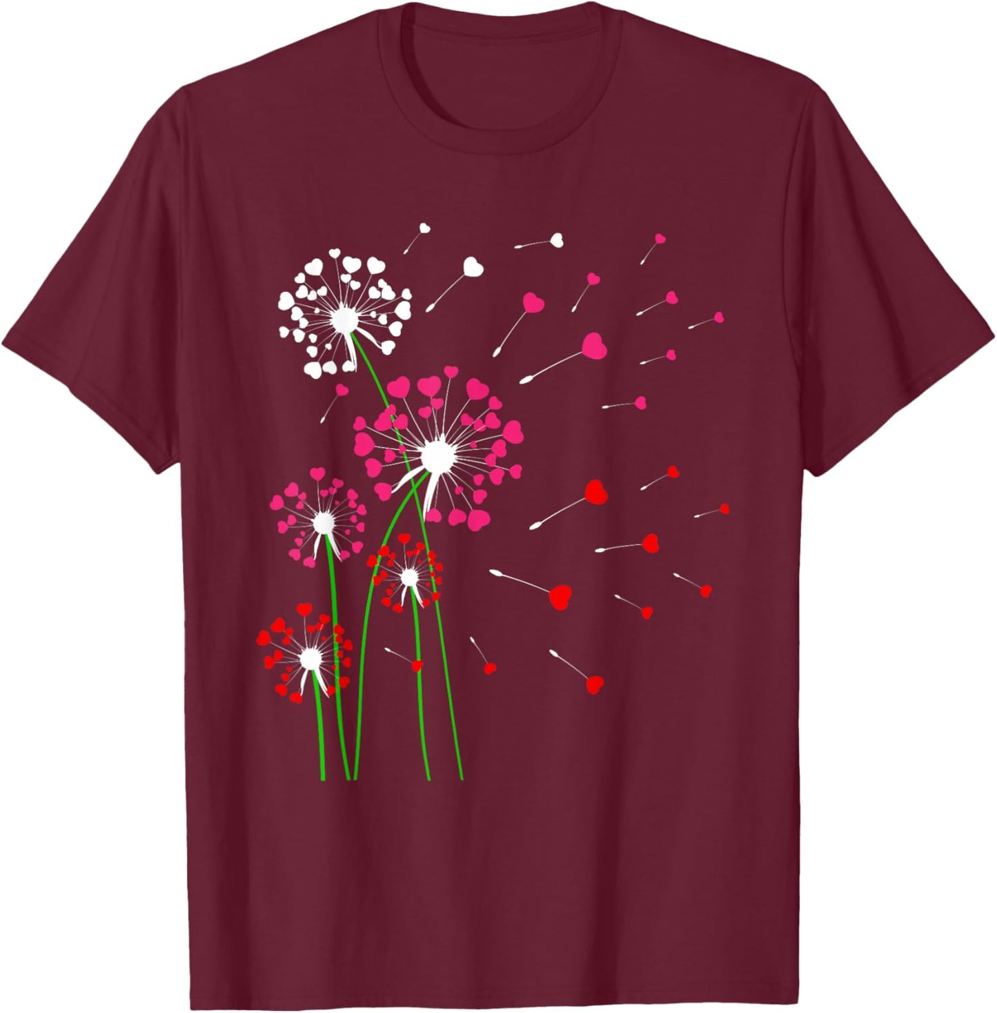 Hearts Dandelions Flowers Lover Valentine's Day Gardener T-Shirt - T-Shirt | Maroon
