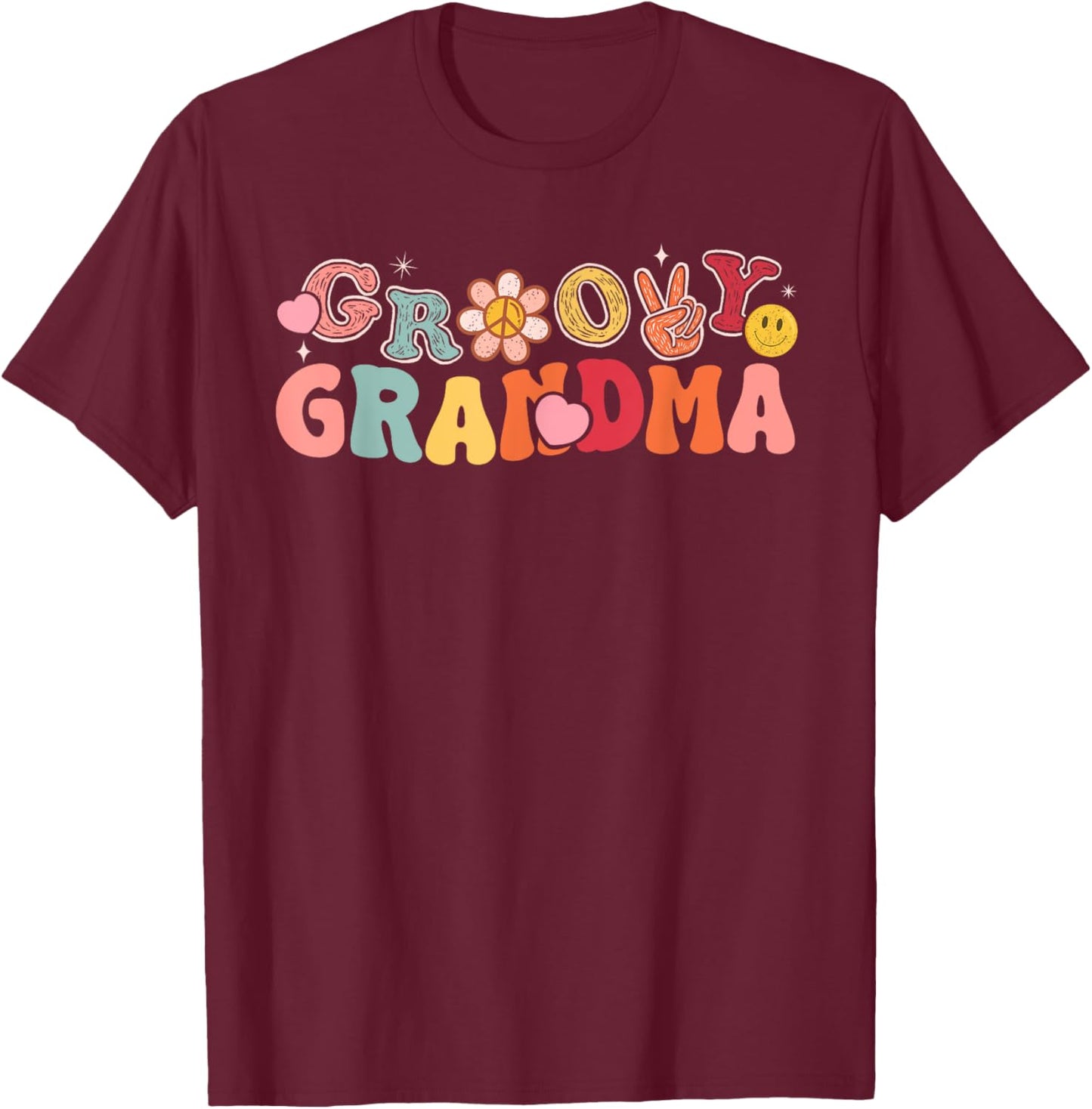 Retro Groovy Grandma Hippie Matching Family Birthday Party T-Shirt - T-Shirt | Maroon