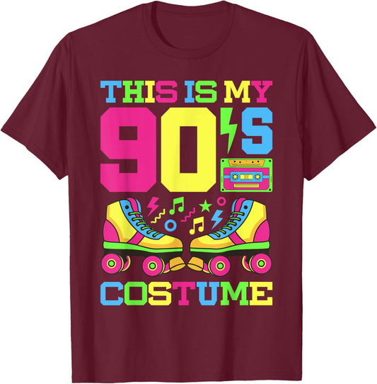 90s Costume 1990s Theme Party Nineties Styles Fashion Outfit T-Shirt - T-Shirt | Maroon