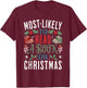 Most Likely To Read A Book On Christmas Matching Family T-Shirt - T-Shirt | Maroon