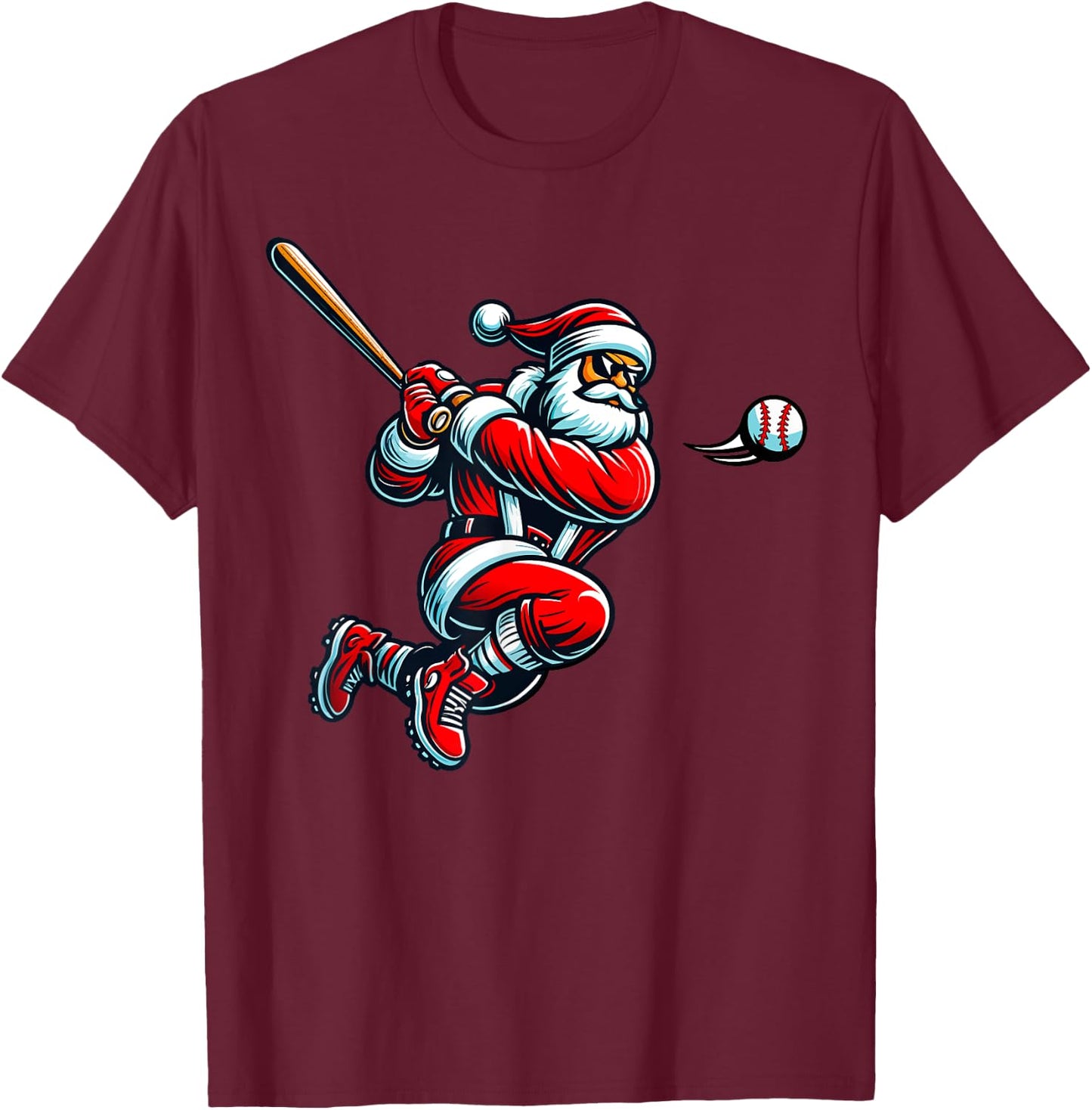 Santa Baseball Player Xmas Men Kids Boys Christmas Sports T-Shirt - T-Shirt | Maroon