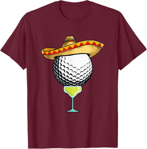 Cinco de Mayo Golf Ball With Sombrero and Margarita Golfer T-Shirt - T-Shirt | Maroon