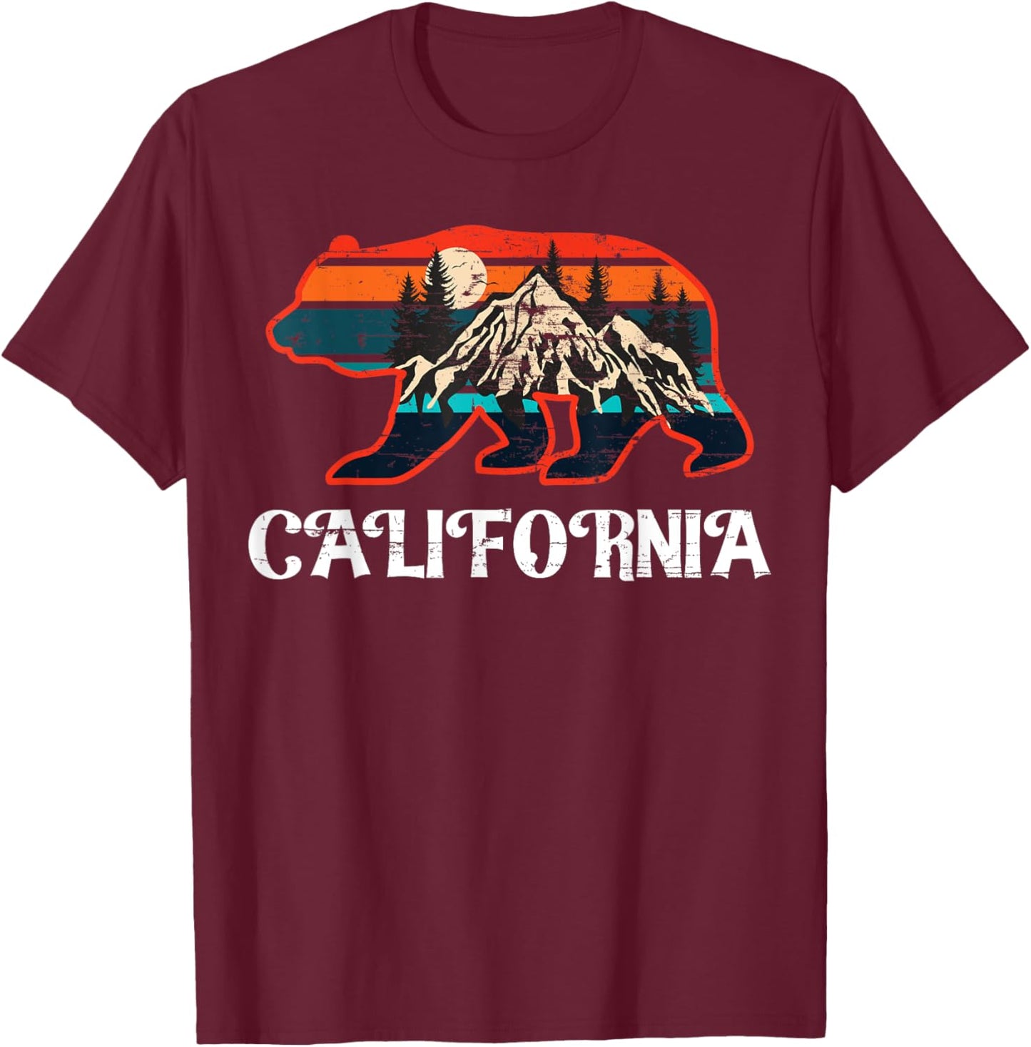 California Bear Vintage Retro Mountains Graphic CA Souvenir T-Shirt - T-Shirt | Maroon