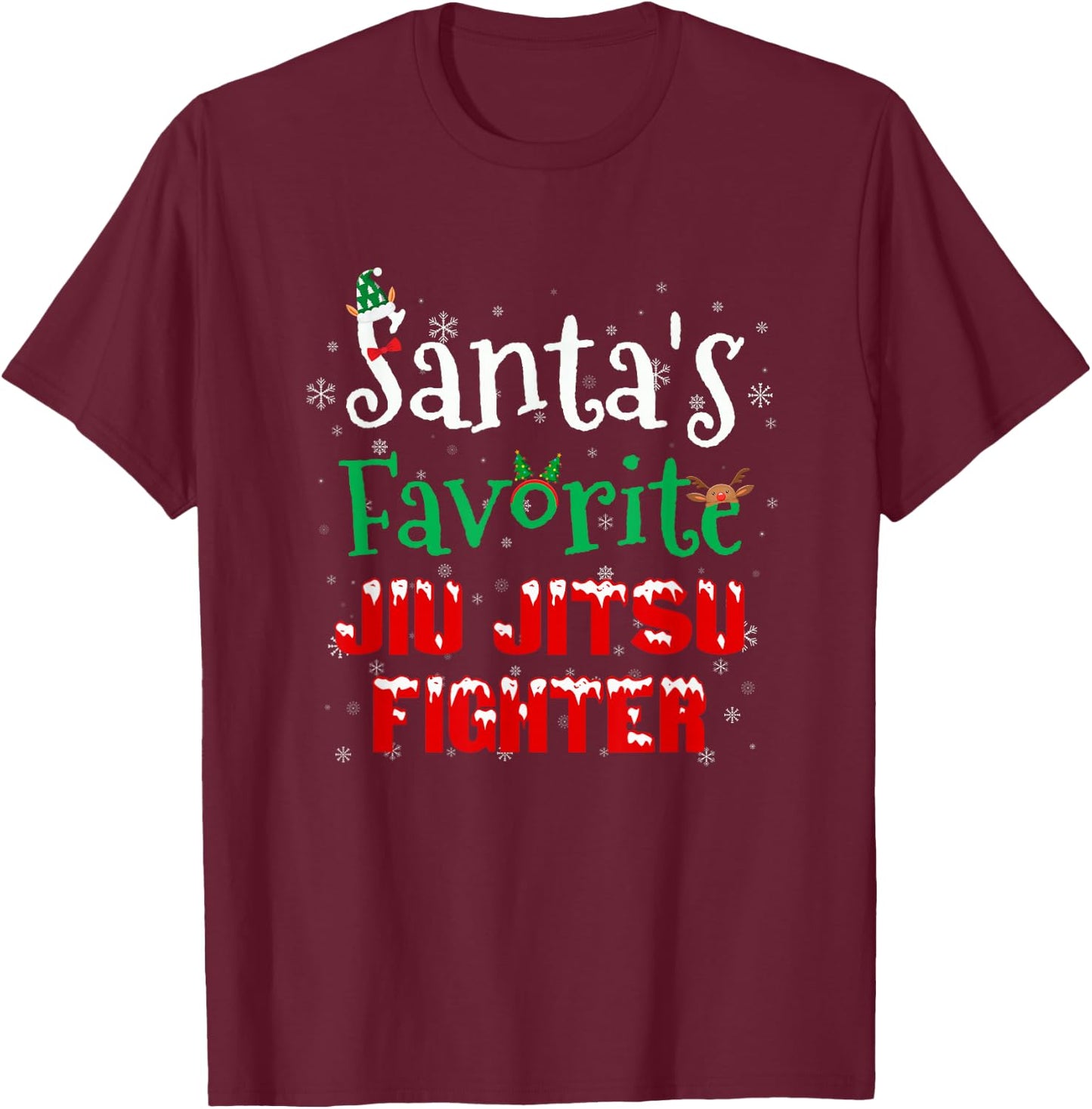 Santa's Favorite Jiu Jitsu Fighter Christmas Costumes Elf T-Shirt - T-Shirt | Maroon