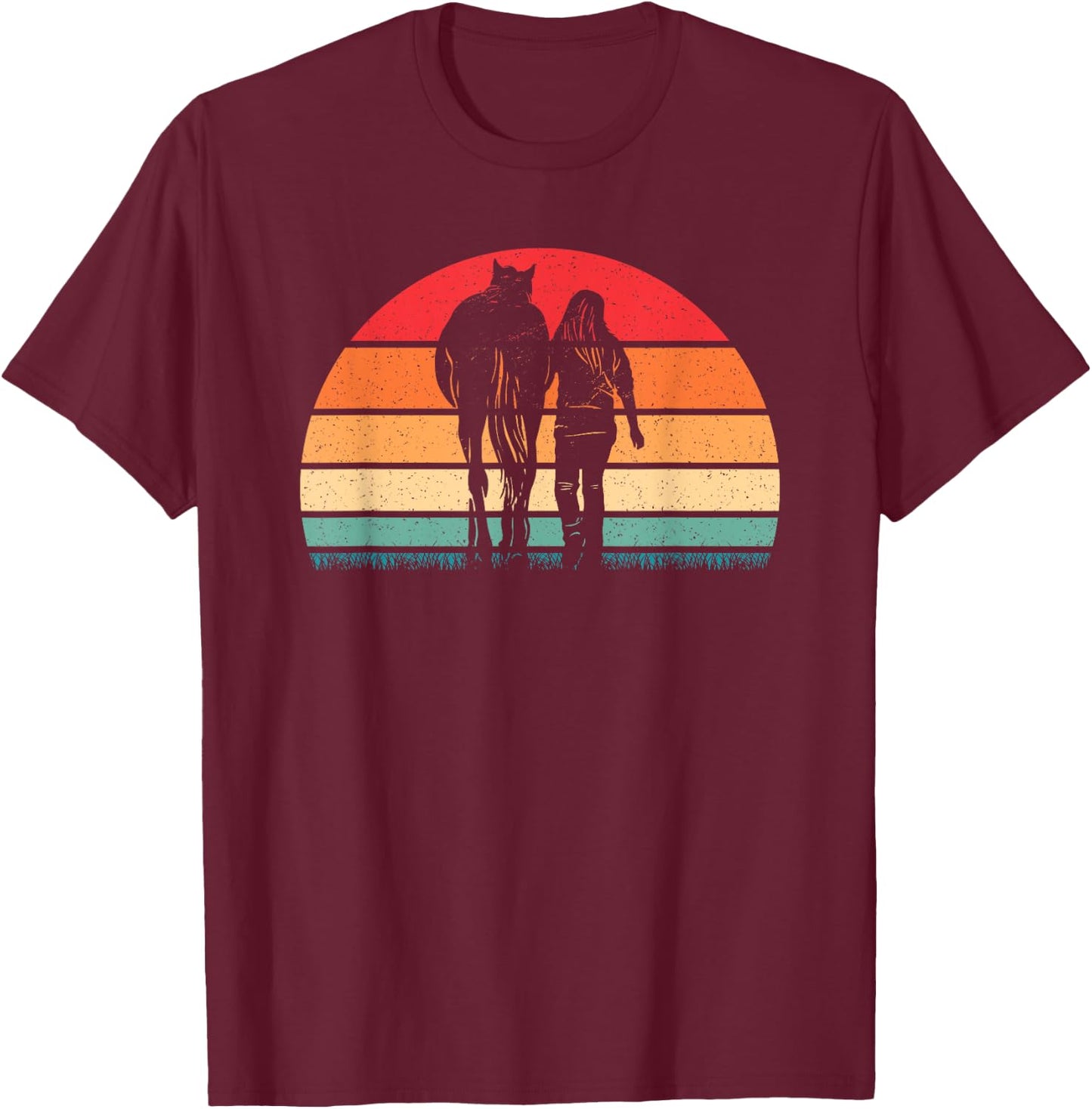 Retro Horse Horseback Riding Western Cowgirl Women Girls T-Shirt - T-Shirt | Maroon