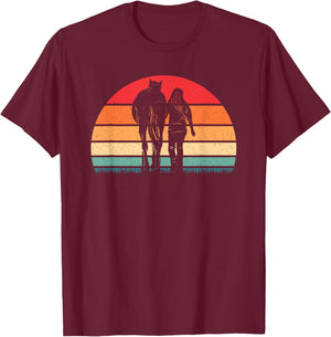 Retro Horse Horseback Riding Western Cowgirl Women Girls T-Shirt - T-Shirt | Maroon