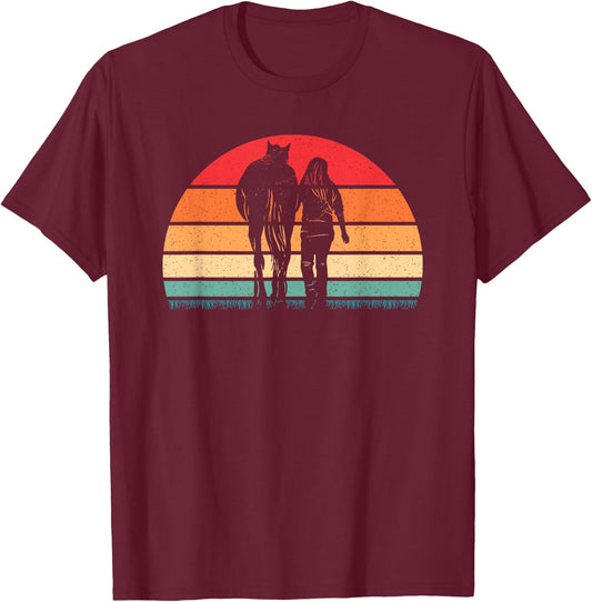 Retro Horse Horseback Riding Western Cowgirl Women Girls T-Shirt - T-Shirt | Maroon