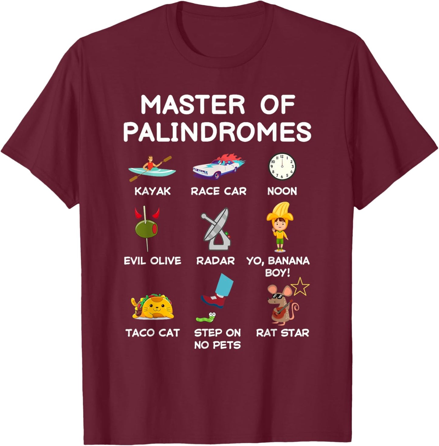 Master Of Palindromes Funny Palindromic Kids Boys Girls Cool T-Shirt - T-Shirt | Maroon