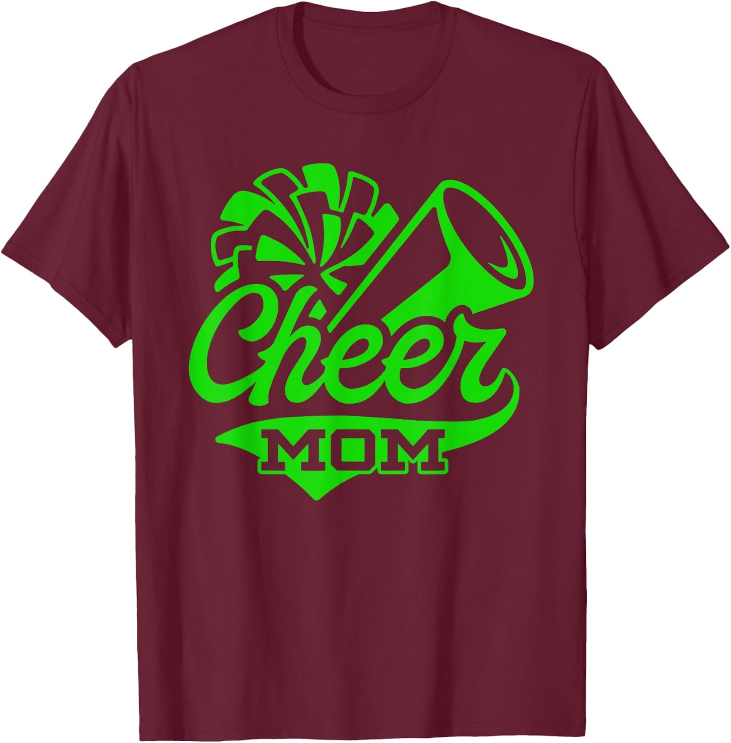 Cheer Mom Biggest Fan Leopard Print Black And Green Pom Pom T-Shirt - T-Shirt | Maroon