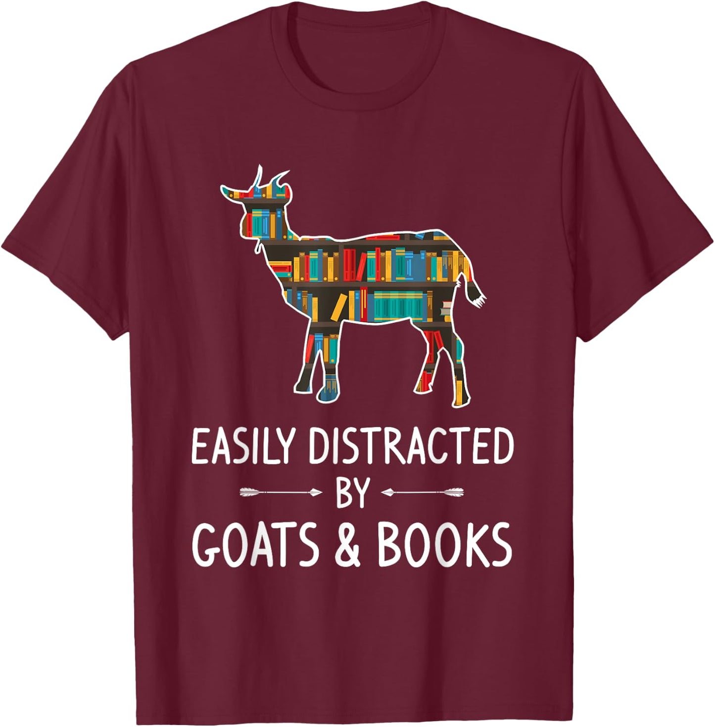 Easily Distracted By Goats & Books Lover Gift Sheep Kid T-Shirt - T-Shirt | Maroon
