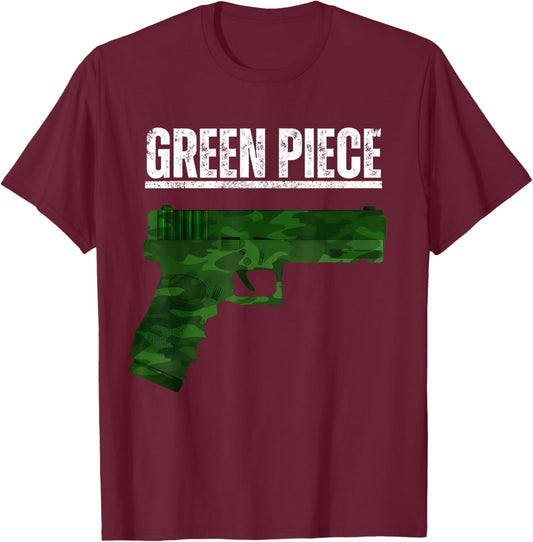 Green Piece Tactical Gun Camo Pistol Design Cool Funny Range T-Shirt - T-Shirt | Maroon