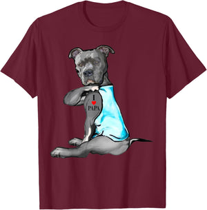 Pitbull Dog I Love Papa Tattoo Father's Day Dogs Lovers Men Women T-Shirt - T-Shirt | Maroon