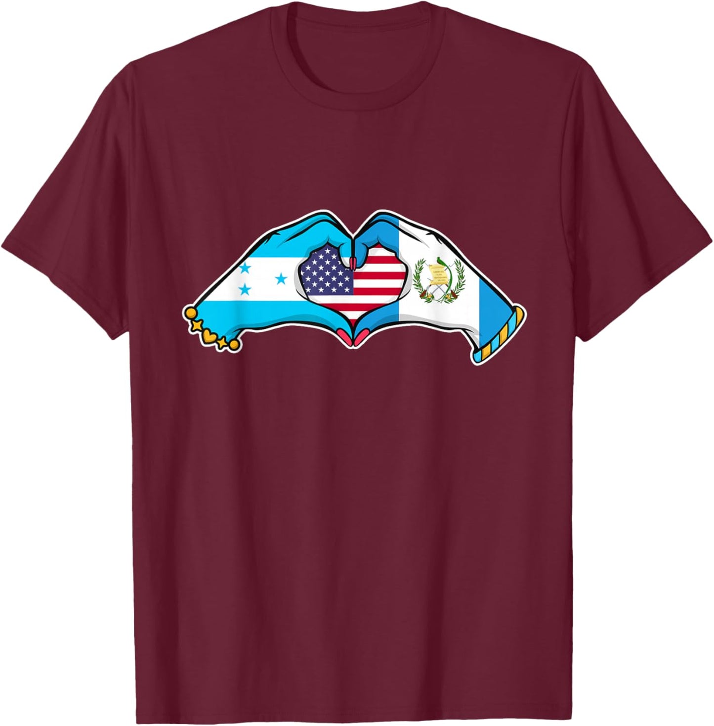 Heart Hands Honduras, Guatemala and The USA T-Shirt - T-Shirt | Maroon
