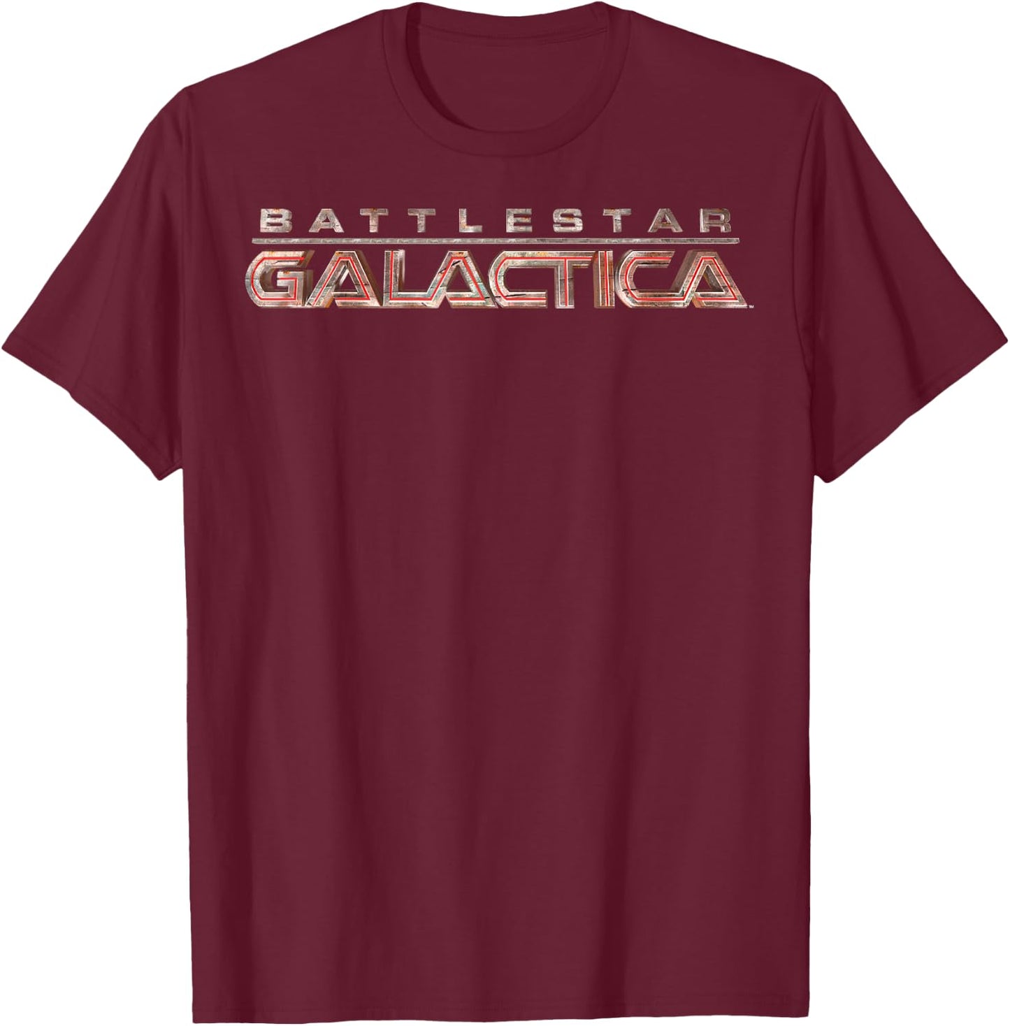Battlestar Galactica Red Title Logo T-Shirt - T-Shirt | Maroon