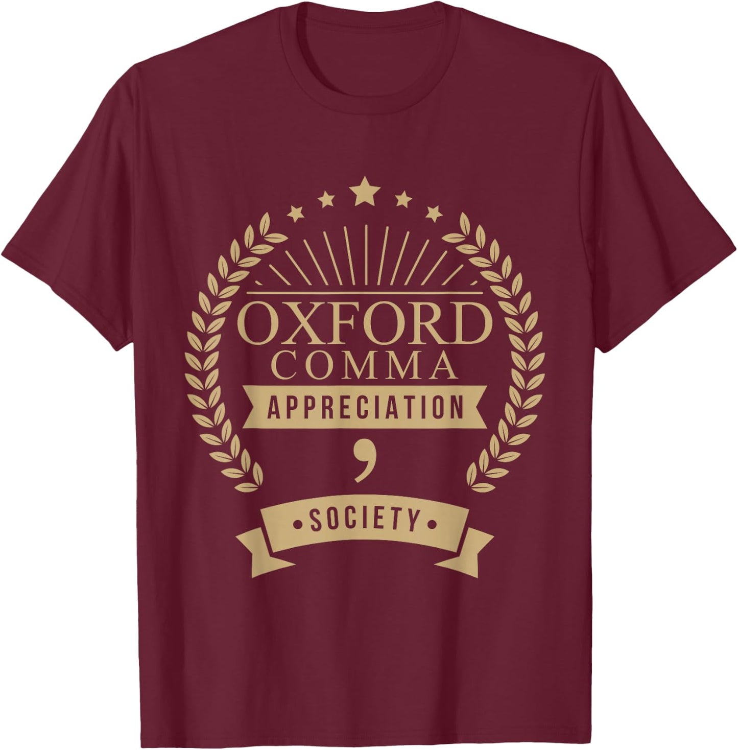 Oxford Comma Appreciation Society Grammar T-Shirt - T-Shirt | Maroon