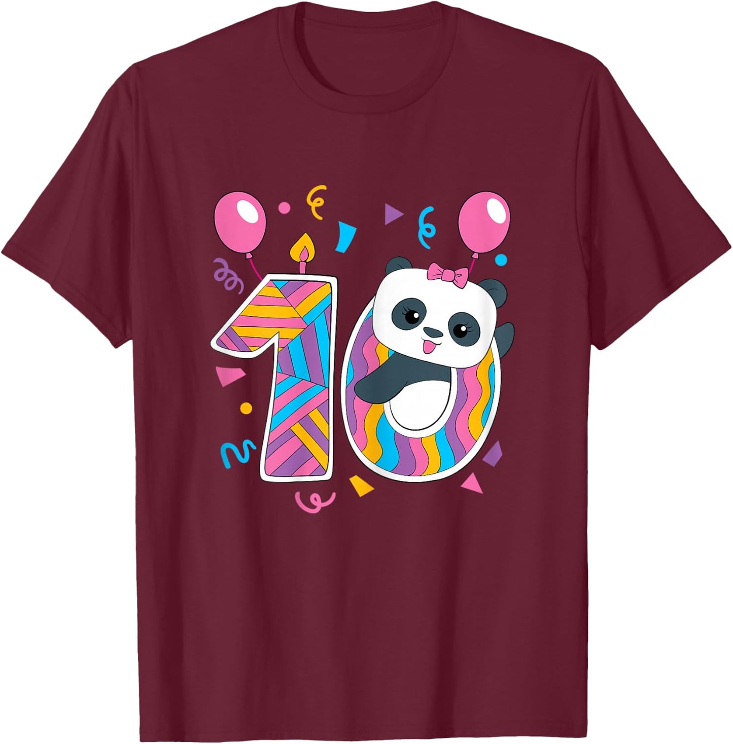Panda 10 Year Old Children's Birthday Party T-Shirt - T-Shirt | Maroon