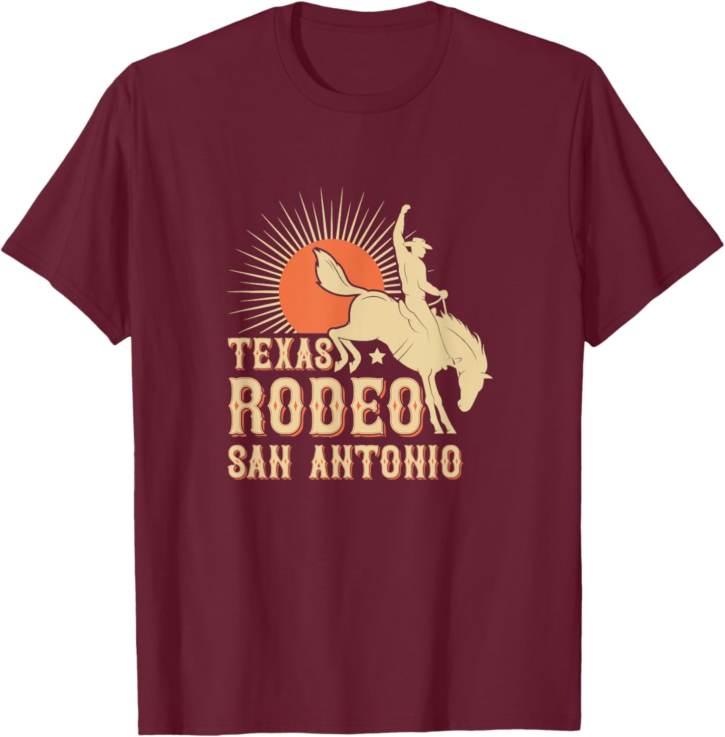 Rodeo Cowboy and Bull Riders Souvenir Supply Co. San Antonio Texas Retro Western Rodeo T-Shirt - T-Shirt | Maroon