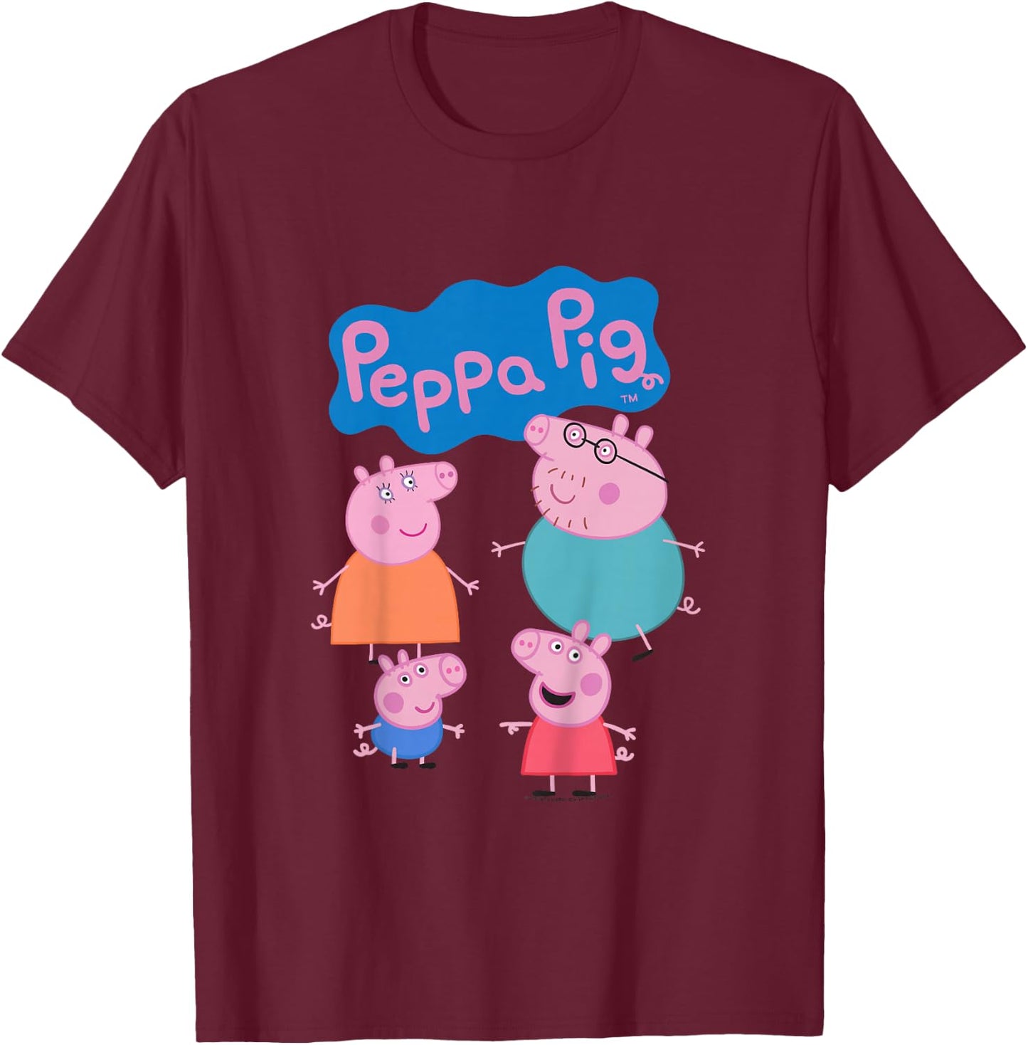 Kids Peppa Pig Family Group Shot T-Shirt - T-Shirt | Maroon