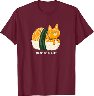 Meow So Hungry Kawaii Cat on Sushi Japanese Cute Cat Women T-Shirt - T-Shirt | Maroon