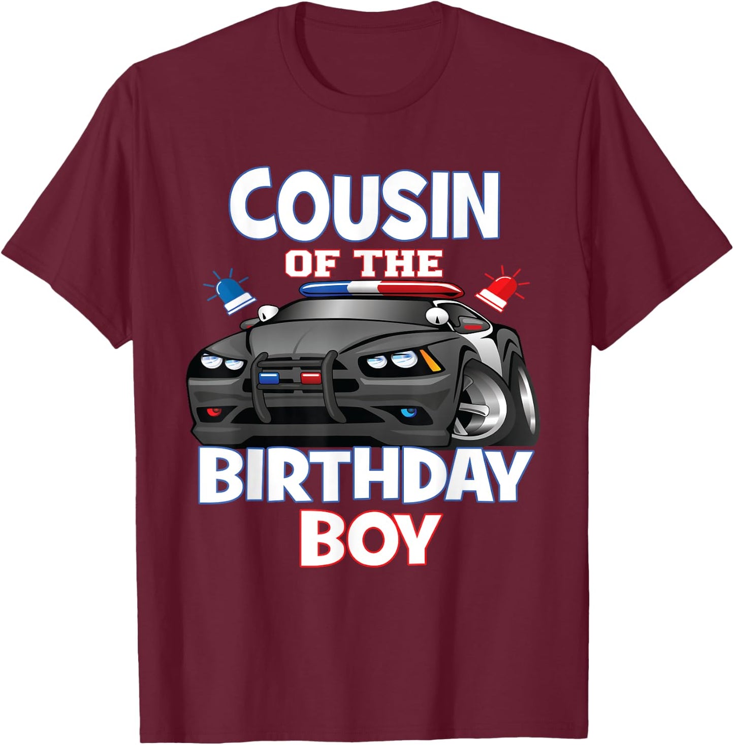 Cousin Of The Birthday Boy Policeman Officer Party T-Shirt - T-Shirt | Maroon