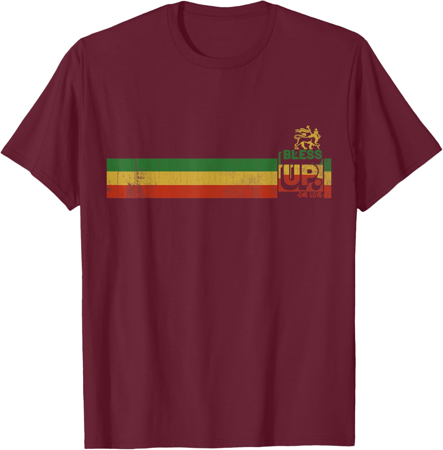 Bless uP Rasta Jamaica Roots Rock Reggae T-Shirt - T-Shirt | Maroon