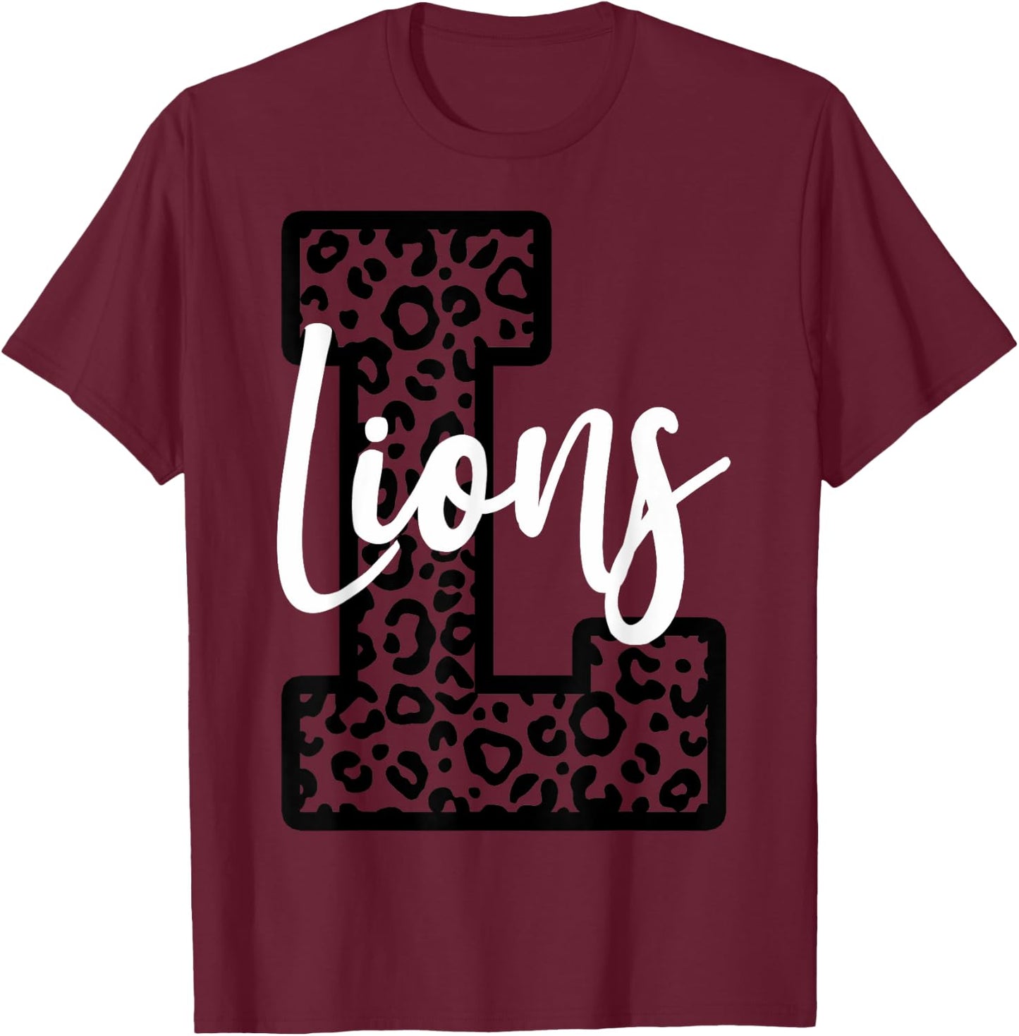 Lions School Spirit Sport Leopard Cheer Fan Game Day T-Shirt - T-Shirt | Maroon