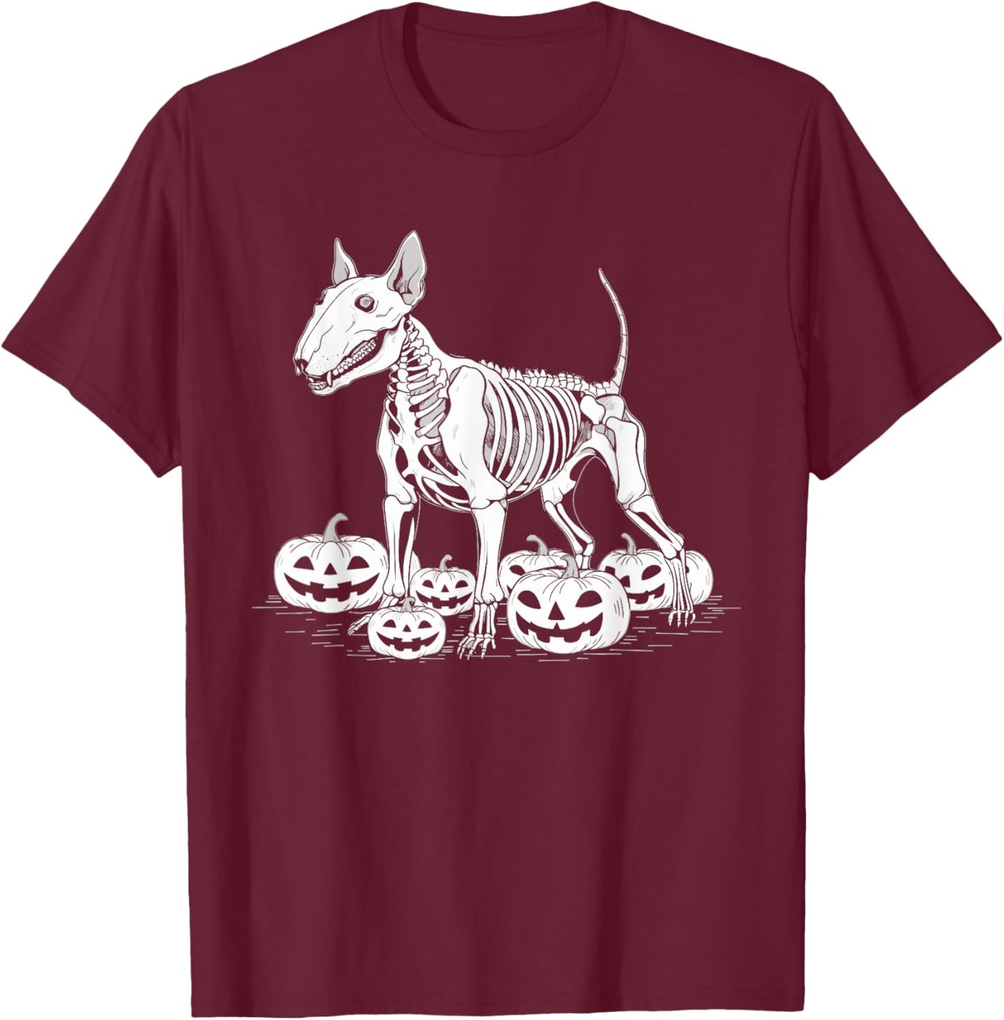 Bull Terrier Skeleton Birthday Halloween Kids T-Shirt - T-Shirt | Maroon