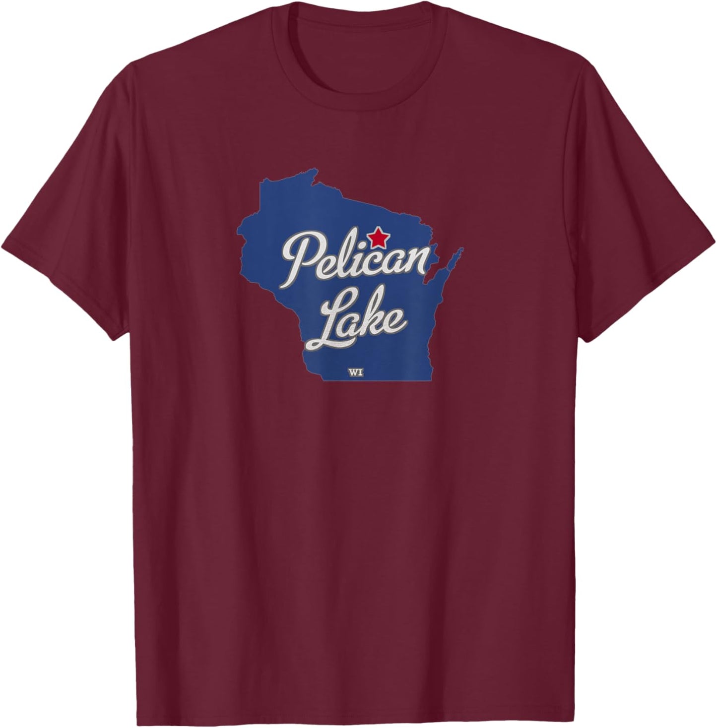 Pelican Lake Wisconsin WI Map T-Shirt - T-Shirt | Maroon