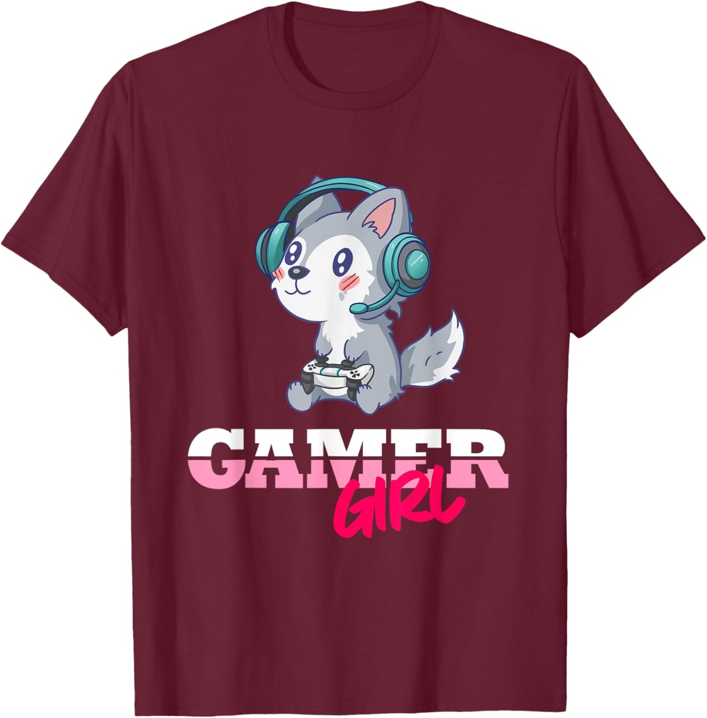 Wolf Gamer Girl Gaming T-Shirt - T-Shirt | Maroon