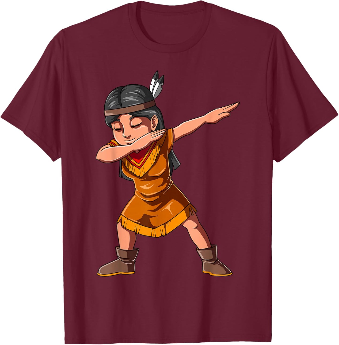 Dabbing Native Girl Dabbing Indian American Native Girl T-Shirt - T-Shirt | Maroon