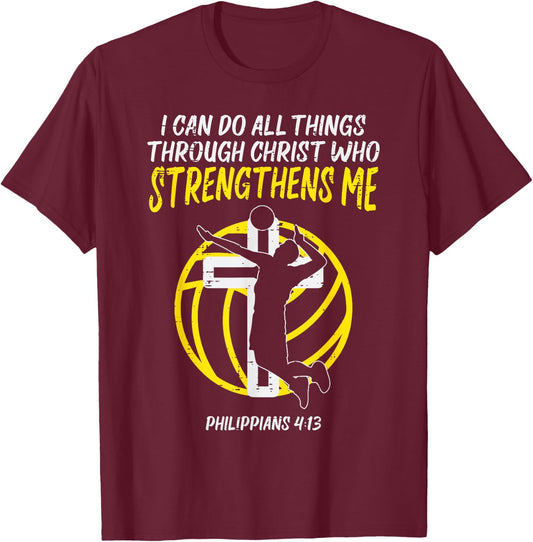 Can Do All Things Volleyball Religious Christian Men Women T-Shirt - T-Shirt | Maroon