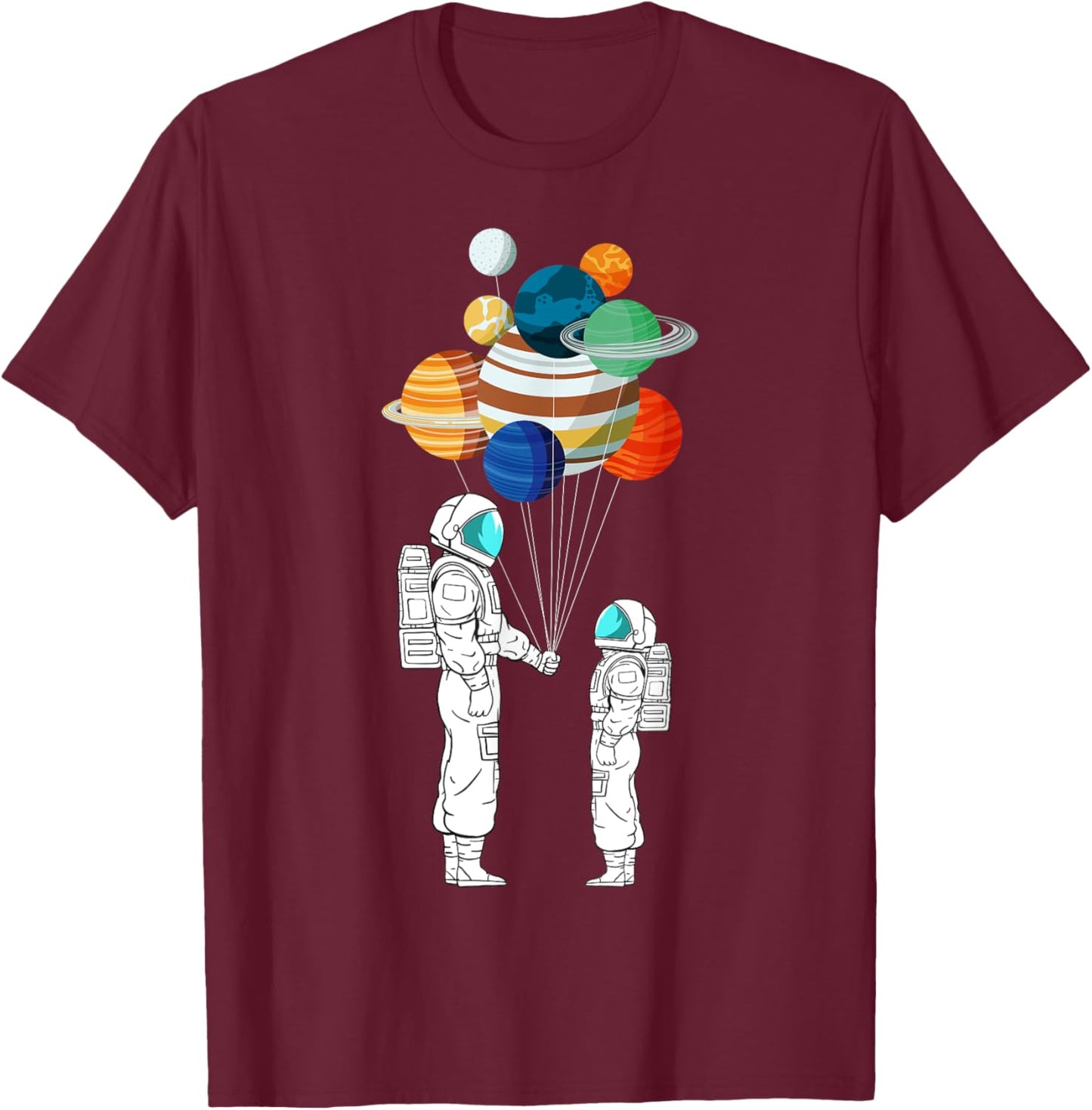 Astronaut Balloon Planets Space Moon Galaxy Stars Spaceship T-Shirt - T-Shirt | Maroon