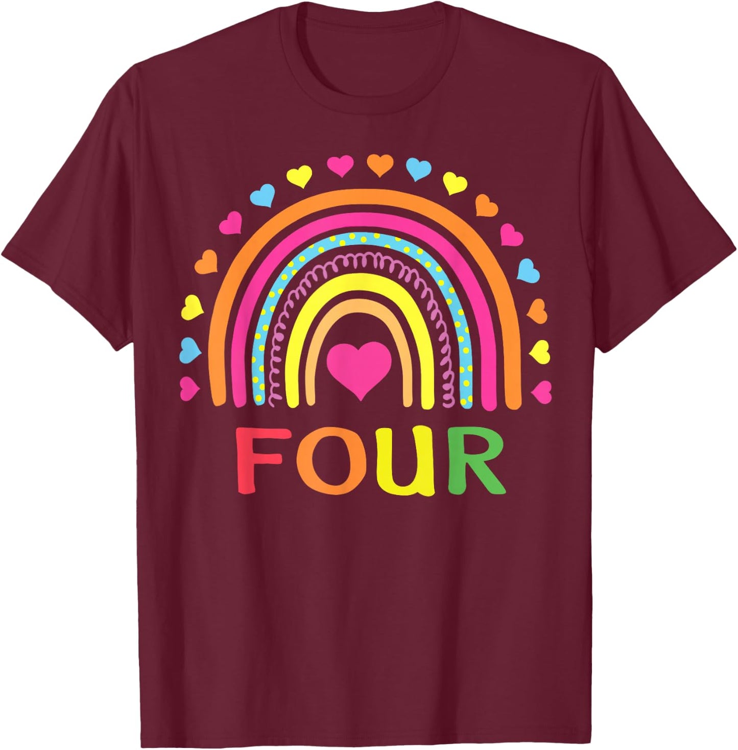 4 Years Old Rainbow 4th Birthday Gift Girls Boys Kids T-Shirt - T-Shirt | Maroon