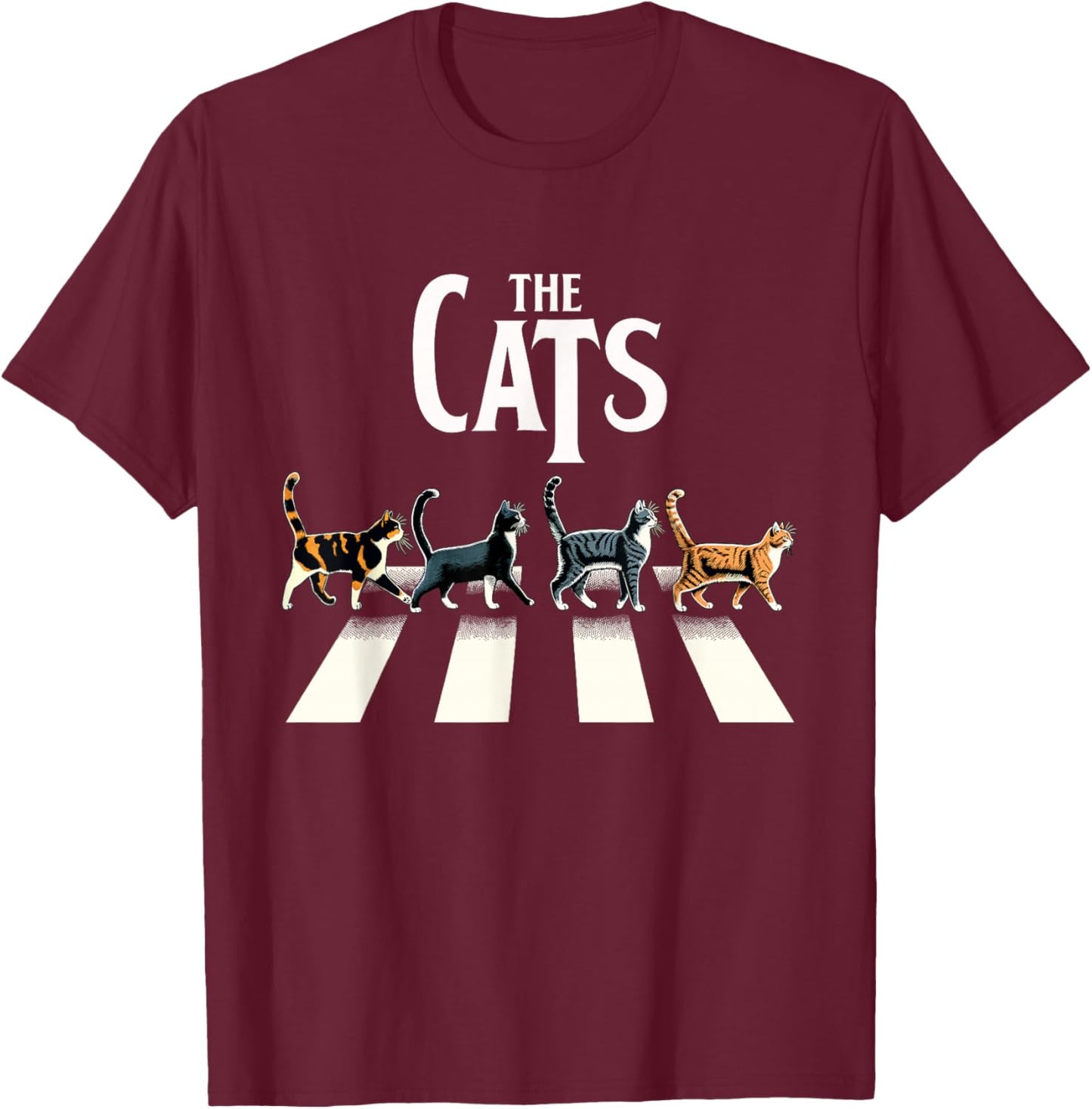 Retro Cat Rock and Roll Music Gift Men Kids Women Funny Cat T-Shirt - T-Shirt | Maroon