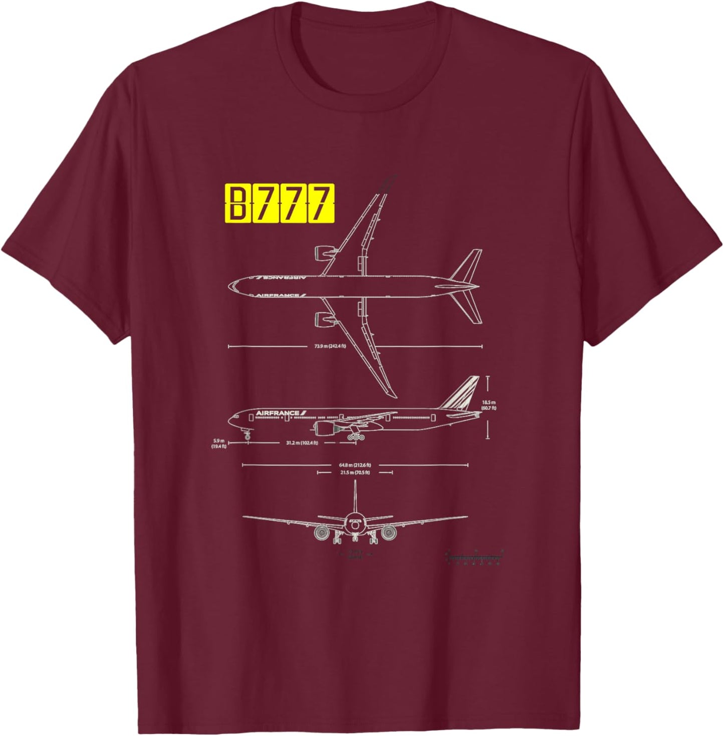 B-777 Aircraft Blueprint T-Shirt - T-Shirt | Maroon