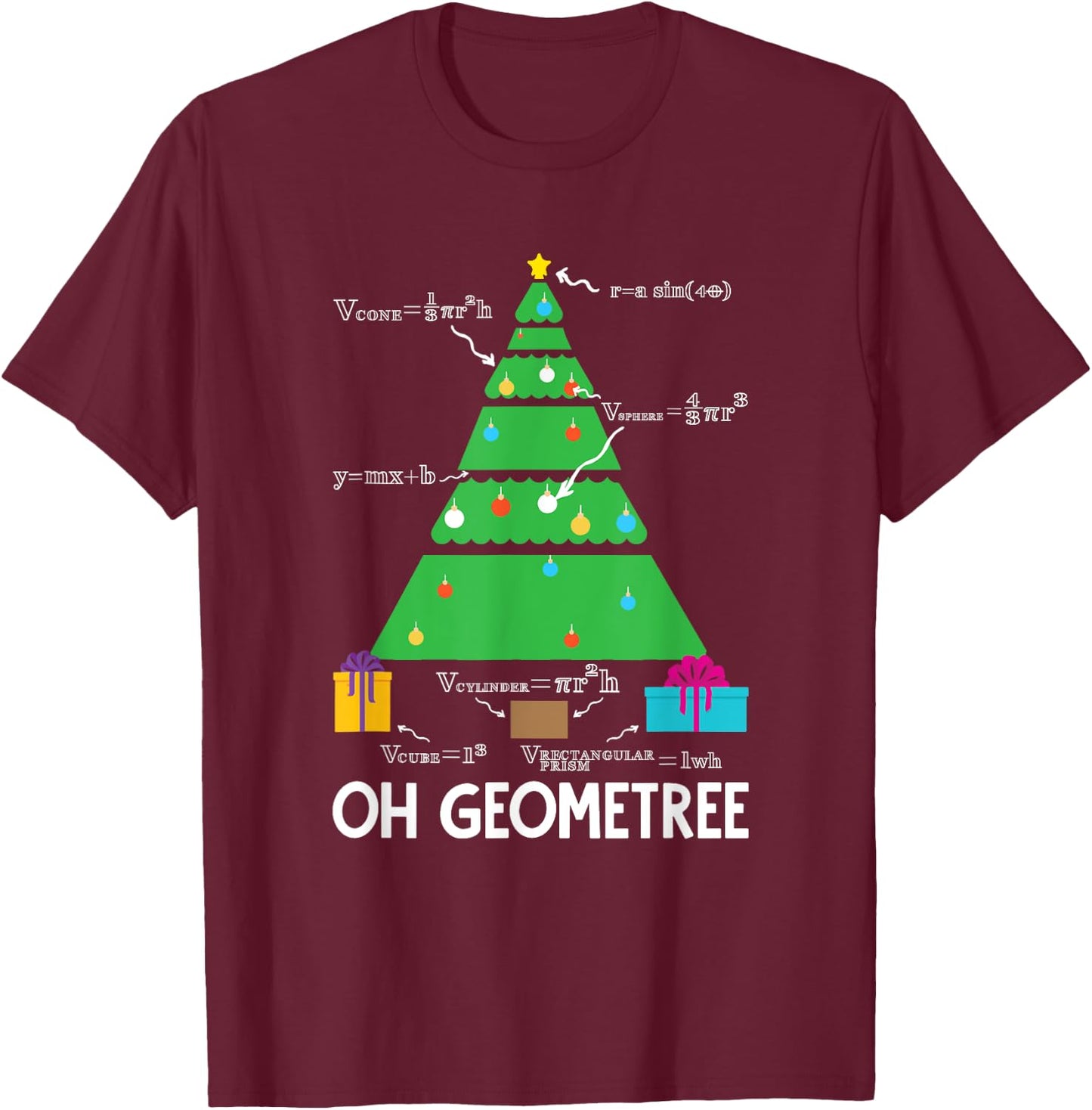 Christmas Tree Geometree Geometry Funny Math Teacher T-Shirt - T-Shirt | Maroon