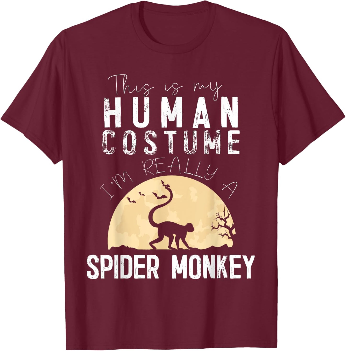 Halloween Human Costume Spider Monkey Creepy Horror T-Shirt - T-Shirt | Maroon