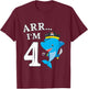 Kids ARR I'M 4 Birthday Pirate I 4th Birthday Shark T-Shirt - T-Shirt | Maroon