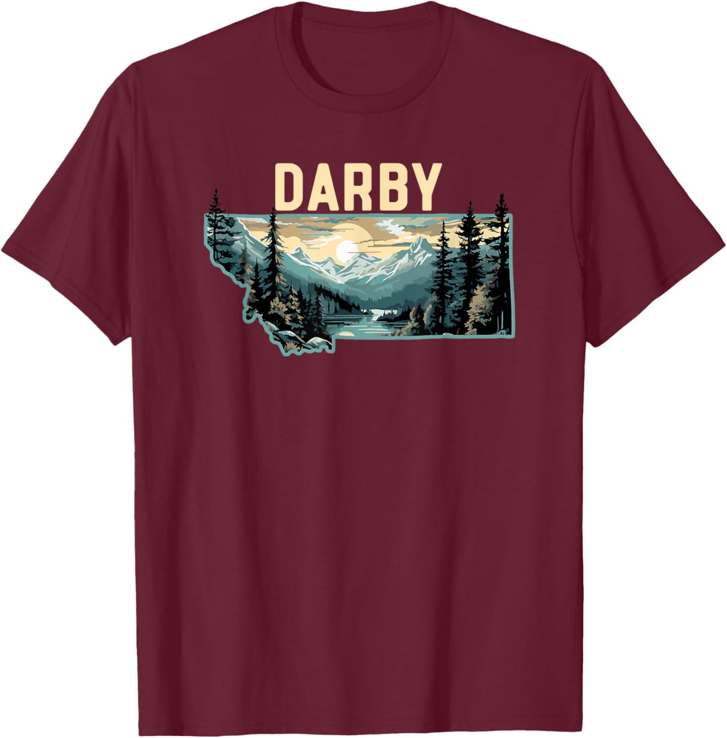 Darby Montana Outdoor Art Retro Hiking T-Shirt - T-Shirt | Maroon