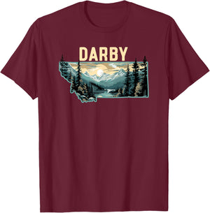 Darby Montana Outdoor Art Retro Hiking T-Shirt - T-Shirt | Maroon