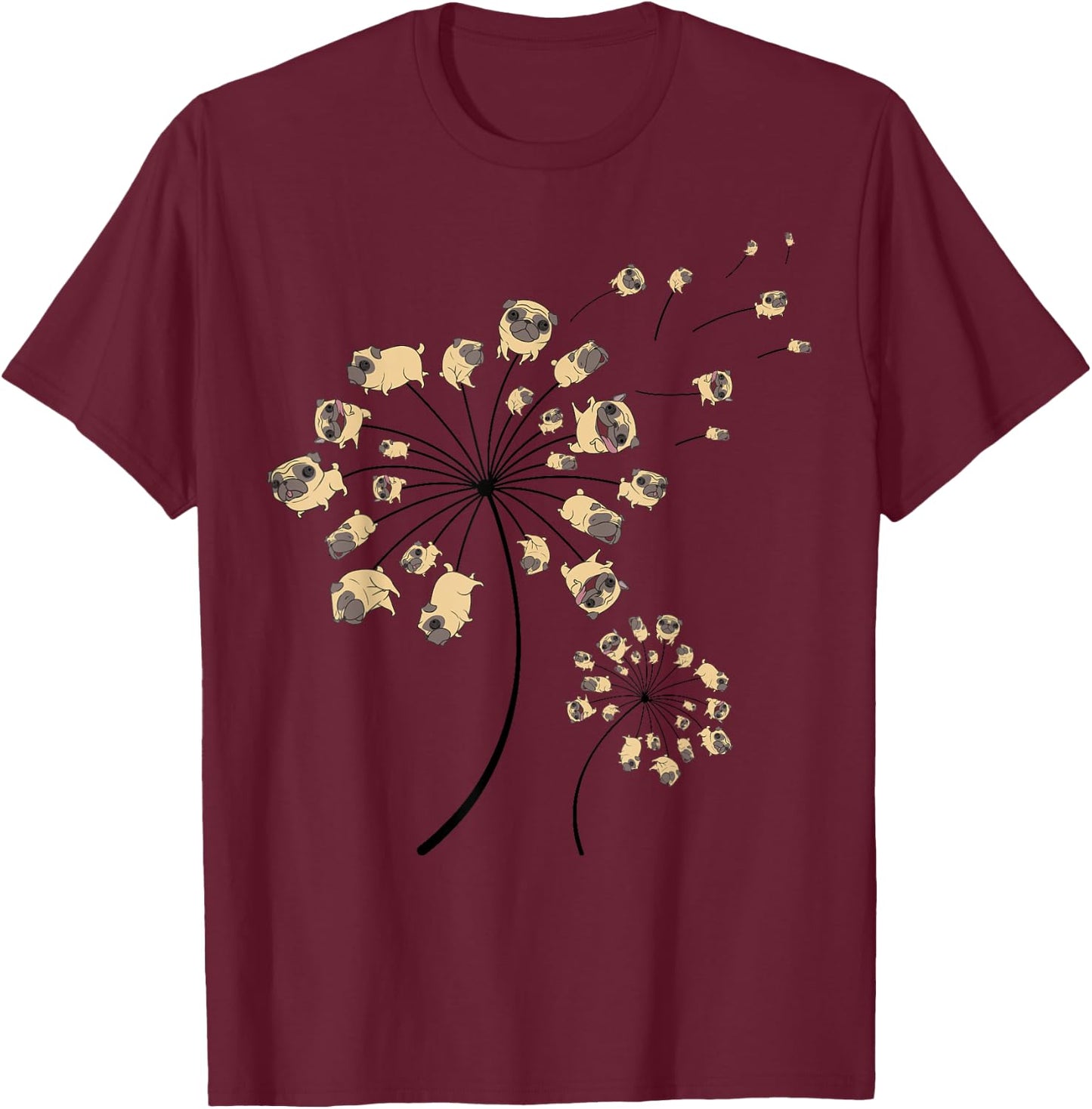 Funny Pug Gift Women Cool Flower Dog Dandelion Lover T-Shirt - T-Shirt | Maroon