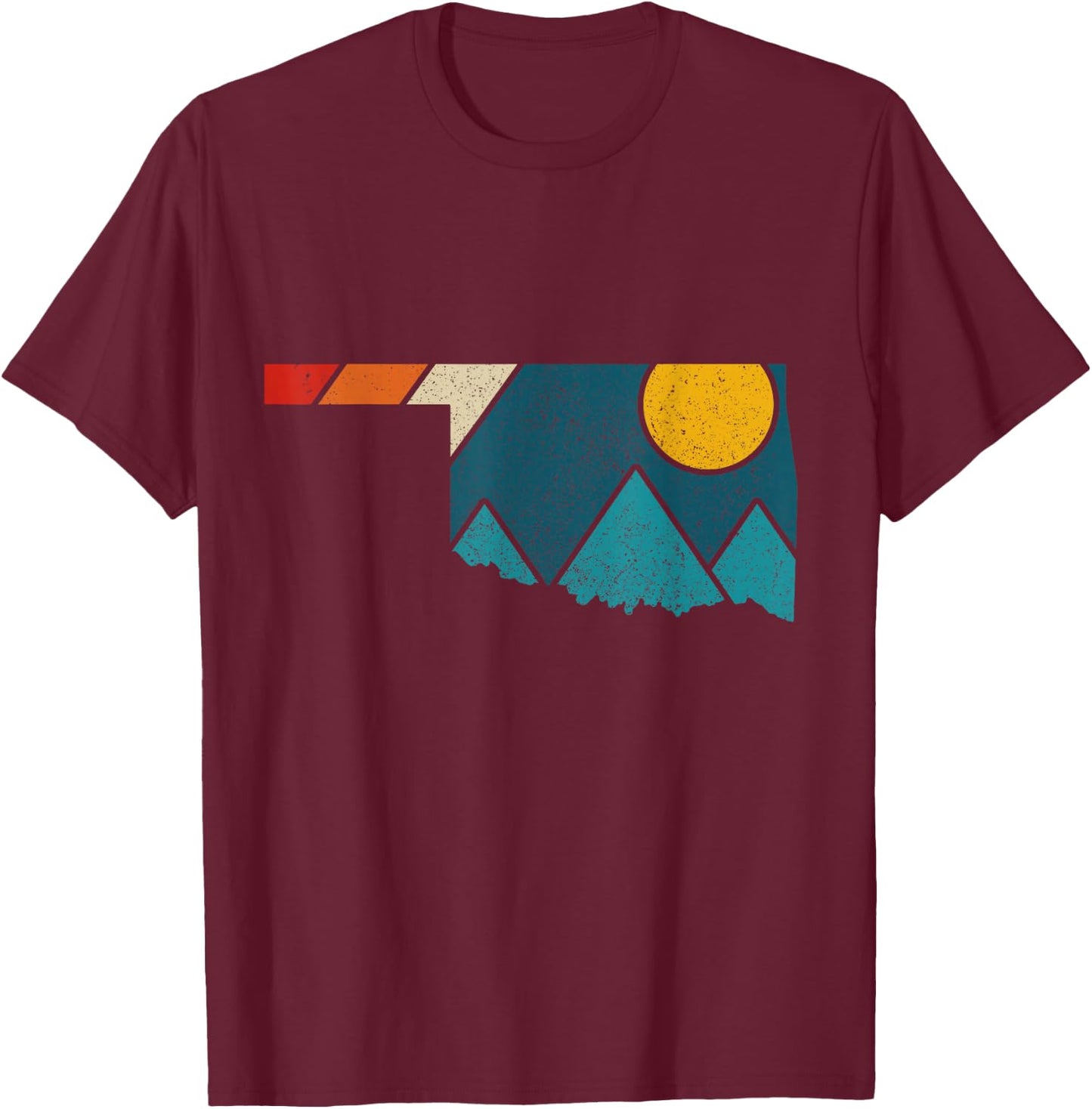 Oklahoma Vintage State Map Mountains Hiking Pride Gift T-Shirt - T-Shirt | Maroon