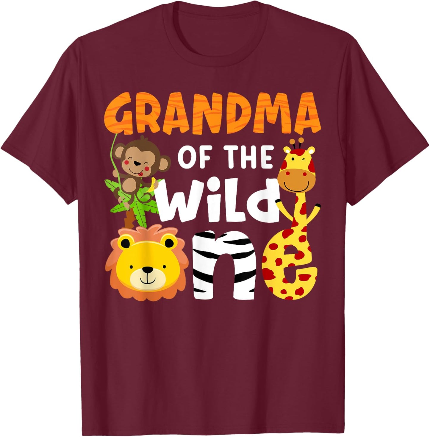 Grandma of the Wild One Zoo Bday Safari Jungle Animals Party T-Shirt - T-Shirt | Maroon
