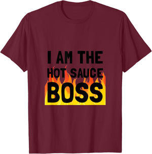 Hot Sauce Boss Funny T-Shirt - T-Shirt | Maroon