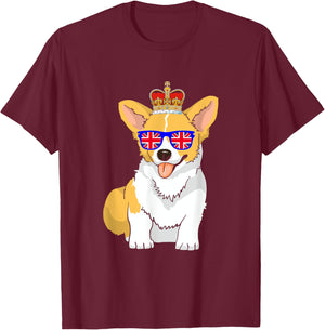 Corgi Dog Queen Elizabeth II Sunglasses British Crown Men Women T-Shirt - T-Shirt | Maroon