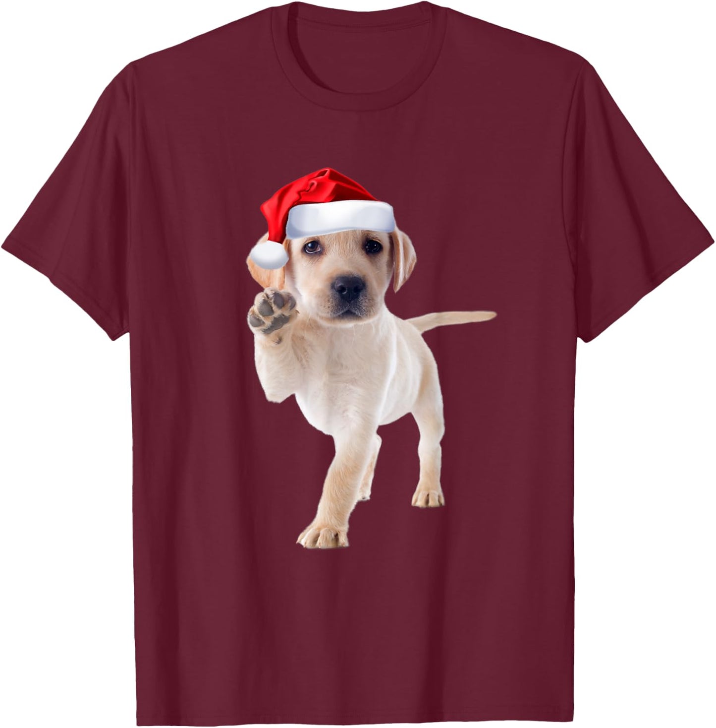 Cute Yellow Lab Puppy Shirt Santa Hat Funny Christmas Gift T-Shirt - T-Shirt | Maroon