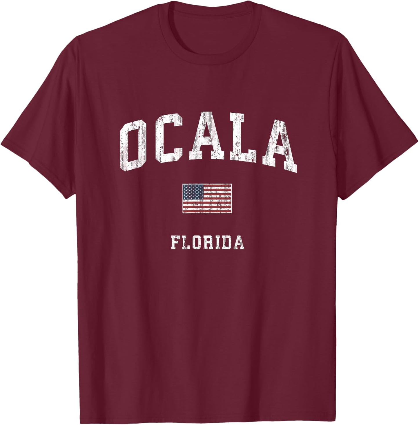 Ocala Florida FL Vintage American Flag Sports Design Women Kids Men T-Shirt - T-Shirt | Maroon