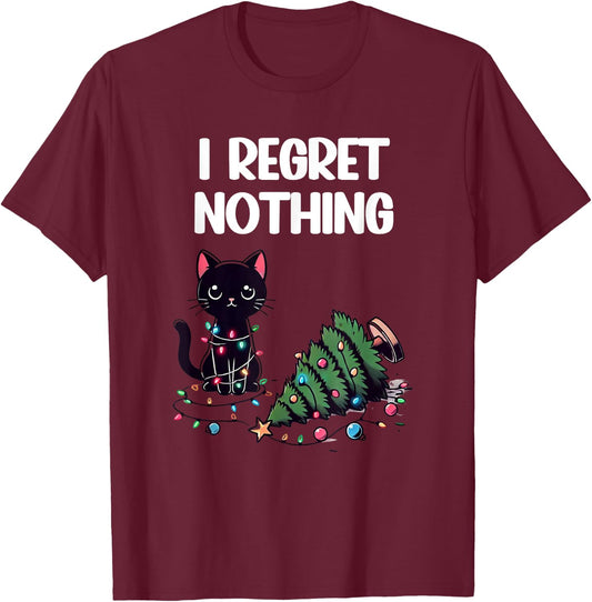 Kawaii Regret Nothing Cat Christmas Funny T-Shirt - T-Shirt | Maroon