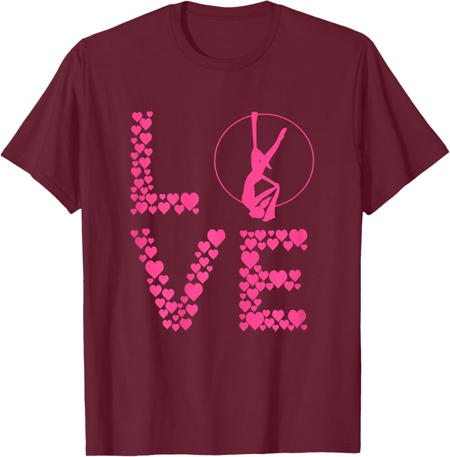 Aerial Love Heart Aerial Silk Hanging Aerialist Circus Lyra T-Shirt - T-Shirt | Maroon
