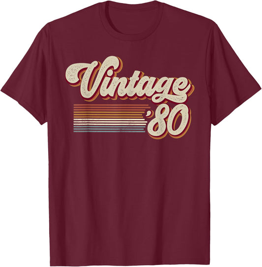 Vintage 1980 Retro Sunset Classic 46-Year-Old 46th Birthday T-Shirt - T-Shirt | Maroon